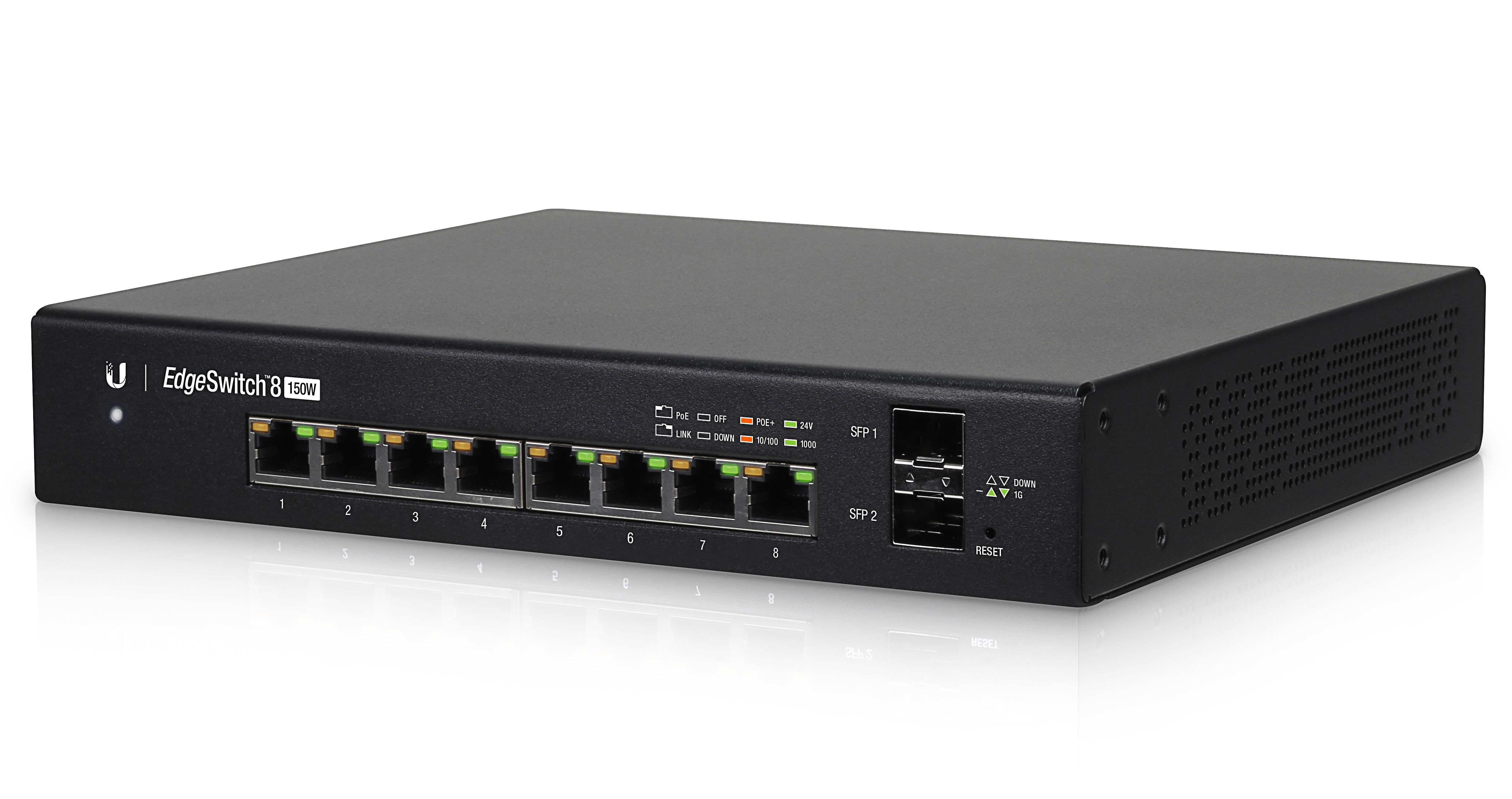 Šakotuvas UBIQUITI ES-8-150W Ubiquiti ES-8-150W 8 prievadų + 2xSFP Gigabit PoE jungiklis 24V/48V 802.3af/802.3at