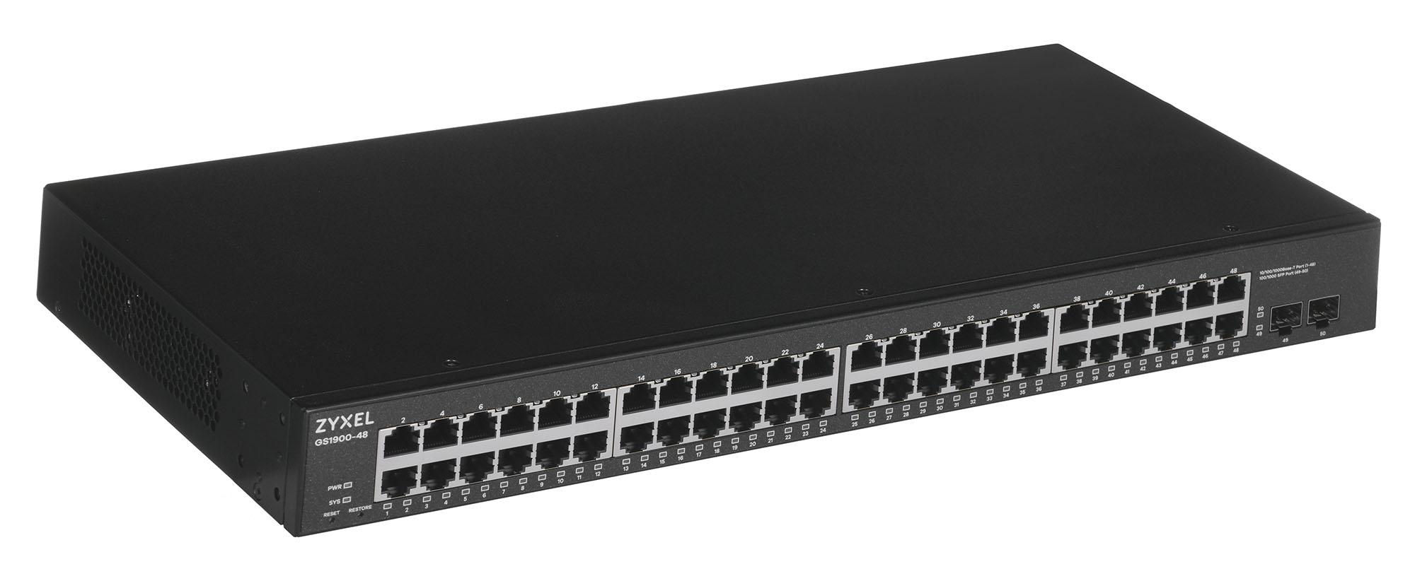 Šakotuvas ZYXEL GS1900-48 V2, 48-PORT GBE L2 SMART SWITCH, RACKMOUNT (5Y WARRANTY)