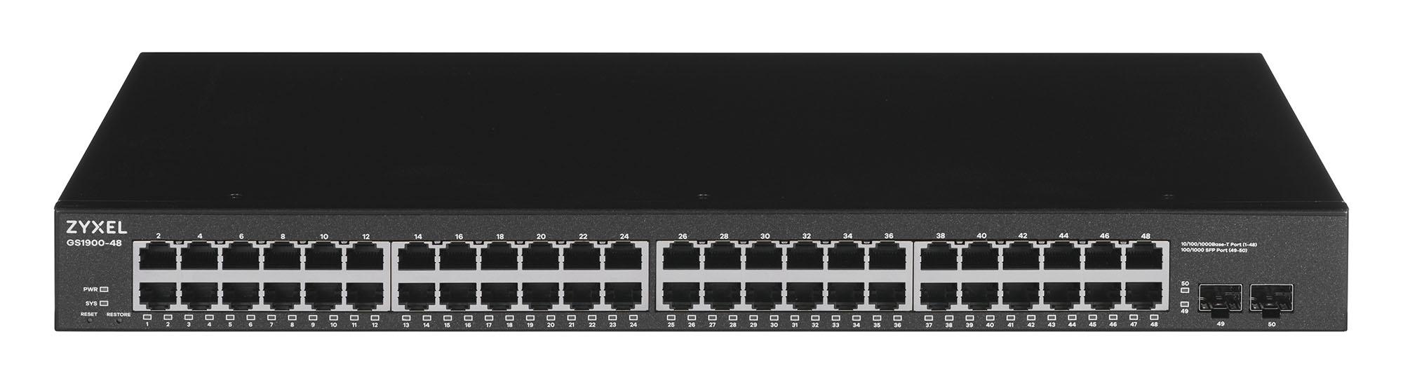 Šakotuvas ZYXEL GS1900-48 V2, 48-PORT GBE L2 SMART SWITCH, RACKMOUNT (5Y WARRANTY)