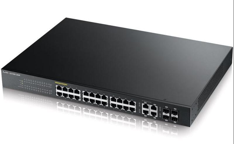 Šakotuvas ZYXEL GS1920-24HPV2, 28 prievadų išmanusis valdomas POE komutatorius, 24 gigabitų vario POE ir 4 gigabitų dviejų asmenų, hibridinis režimas, autonominis arba „Nebulaflex“ debesis, 375 vatų POE (5 metų garantija)