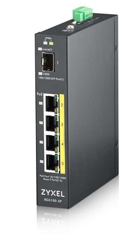 Šakotuvas ZYXEL RGS100-12P, 5 PORT UNMANAGED POE SWITCH, 120 WATT POE, DIN RAIL, IP30, 12-58V DC (5Y WARRANTY)