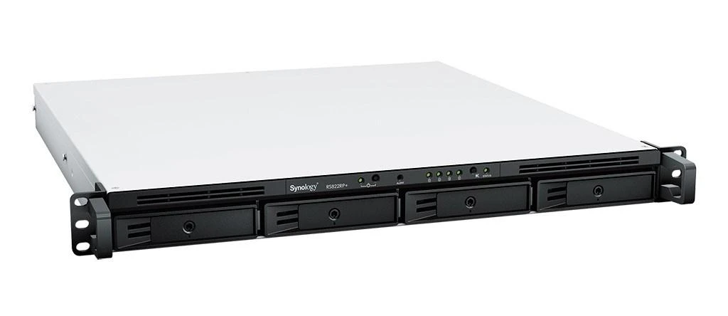 Serveris „SYNOLOGY RS822RP+“ 4 lizdų NAS, montuojamas ant stovo, AMD Ryzen V1500B, 4 branduolių, 2,2 GHz, 2 GB DDR4 ECC SODIMM, 2 x USB 3.2 RJ-45, 4 x 1 GbE