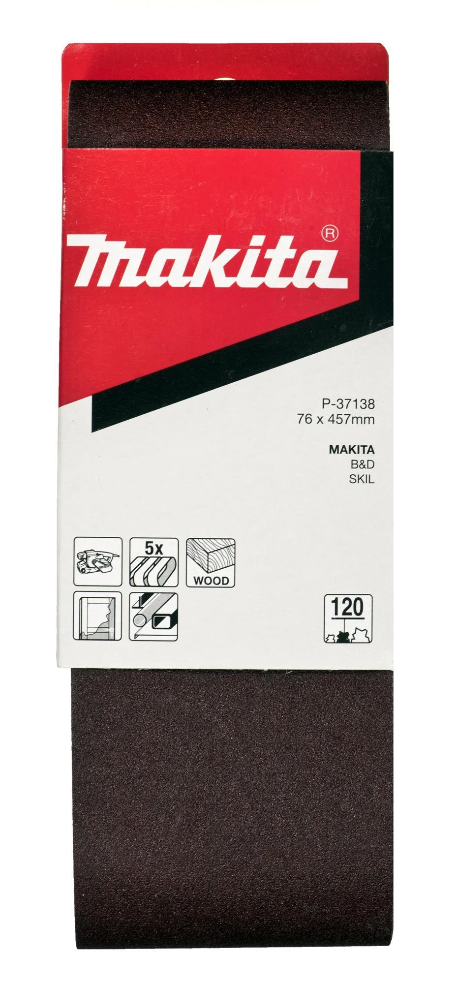 Makita Šlifavimo juosta 76x457 K120(5Vnt.) 9910 9911 P-37138