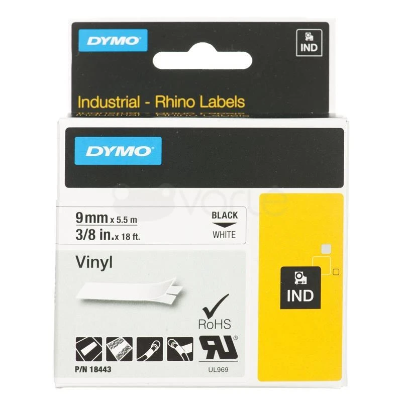 Dymo Vinilinė juostelė RHINO 9MMx5.5M, JUODA/BALTA