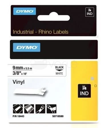 Dymo Vinilinė juostelė RHINO 9MMx5.5M, JUODA/BALTA