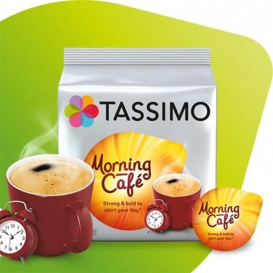 Kavos kapsulės „Tassimo Morning Cafe“ (suderinamos su „Bosch Tassimo“ kapsuliniais kavos aparatais), 16 vnt.