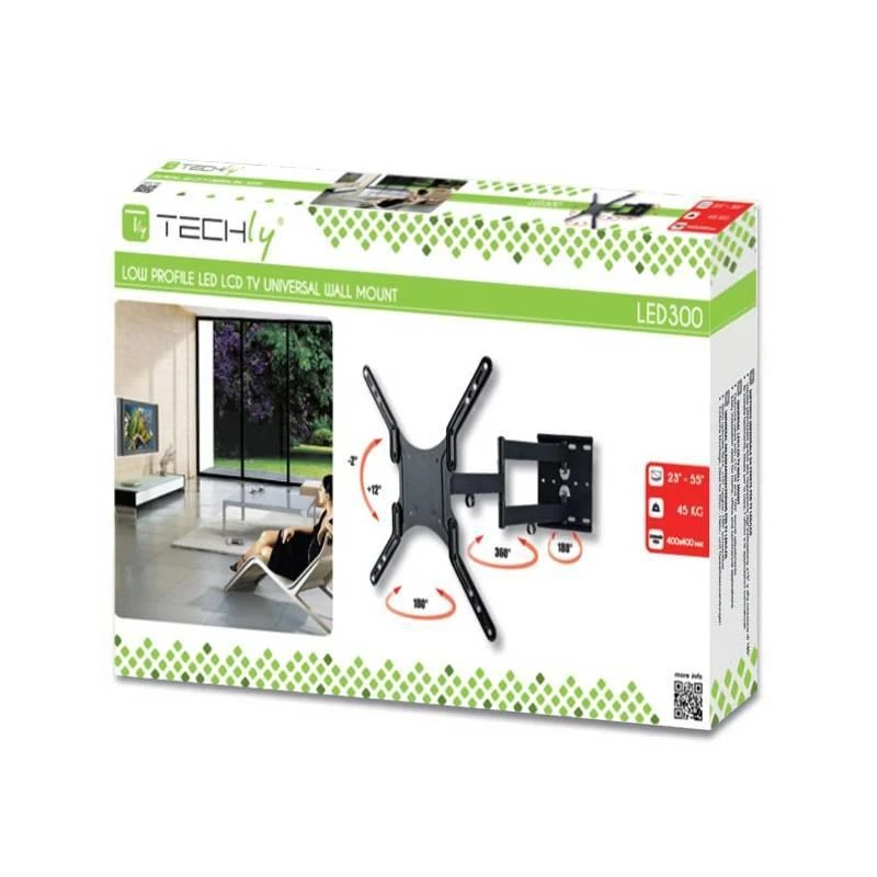 TECHLY 308893 Techly Sieninis laikiklis televizoriui LCD/LED/PDP dviguba rankena 23-55 45 kg VESA juodas