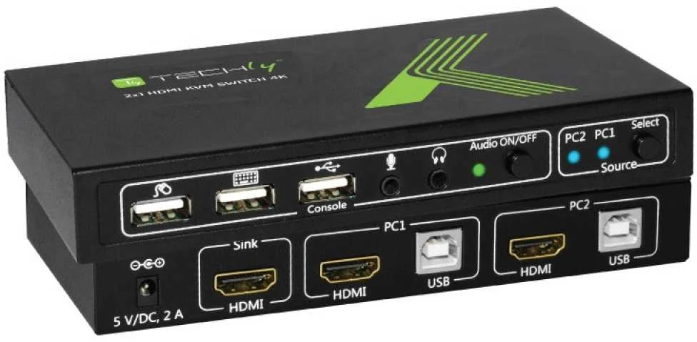 TECHLY 028696 Techly 2 prievadų HDMI/USB KVM jungiklis 2x1 su garsu