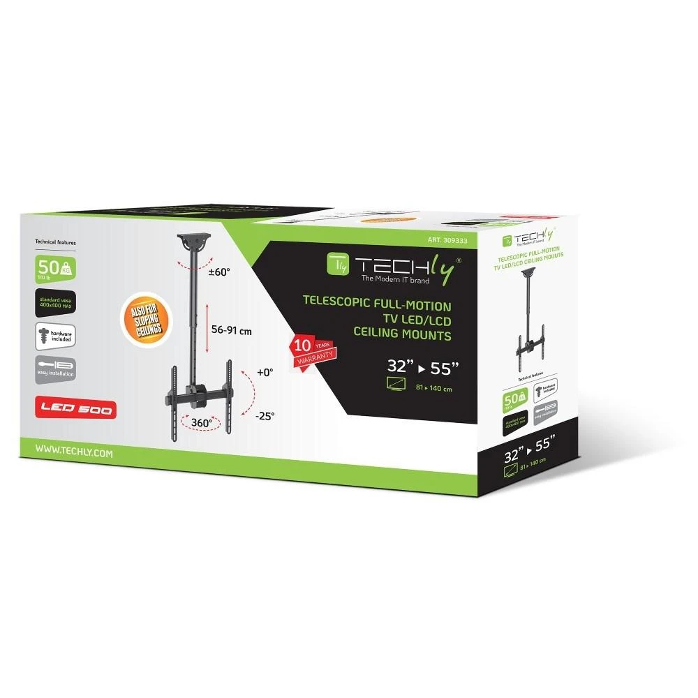 TECHLY 309333 Techly Lubinis laikiklis televizoriui LED/LCD/PLAZMA, 32-55, 50kg, reguliuojamas, VESA