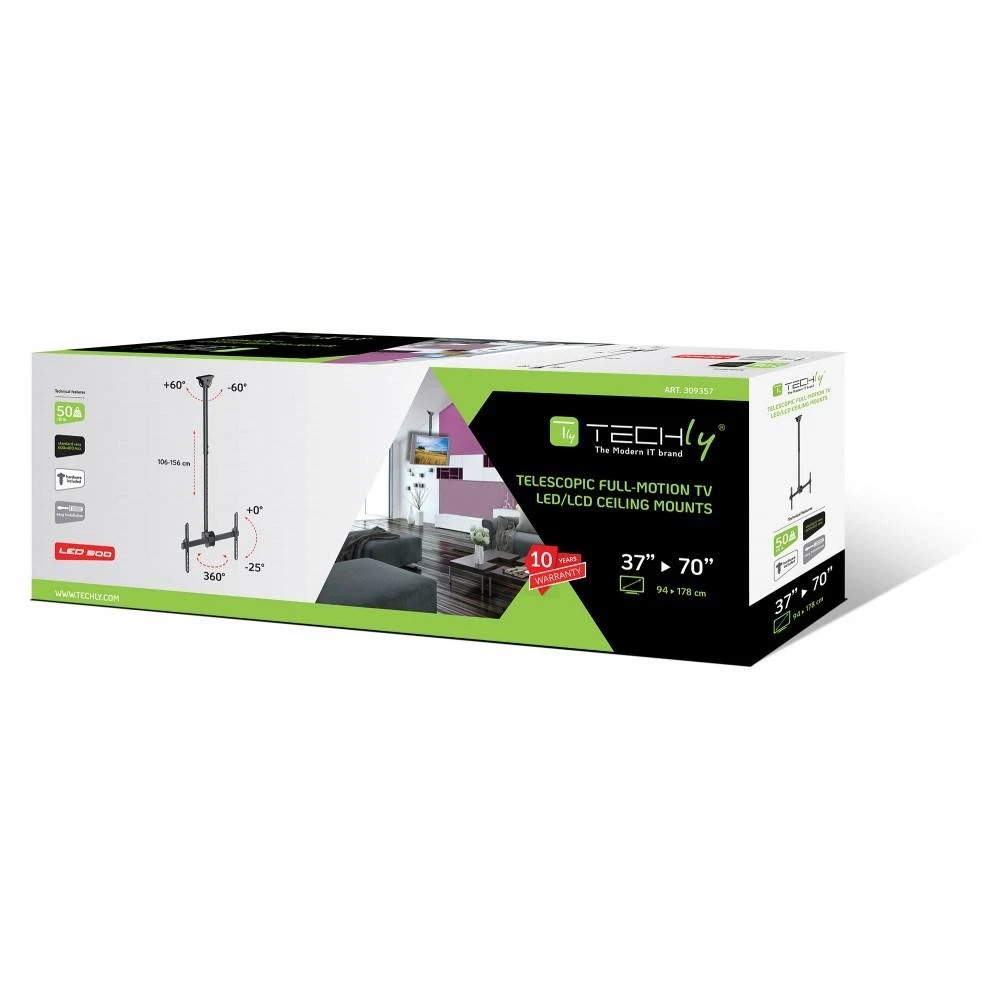 TECHLY 309357 Techly Lubinis laikiklis televizoriui LED/LCD/PLAZMA, 37-70, 50kg, reguliuojamas, VESA