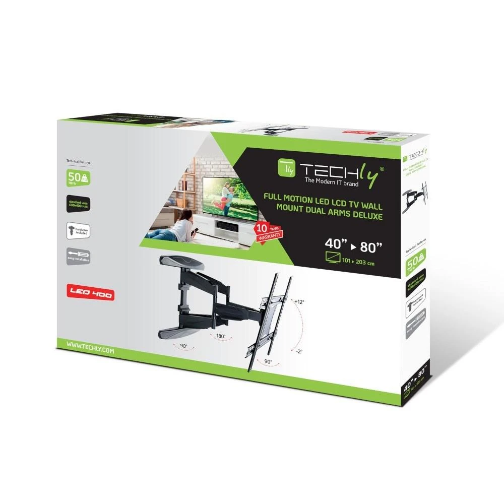 Techly sieninis laikiklis TV LCD/LED/PDP 40-80'' 50kg VESA pilna regul. juodas