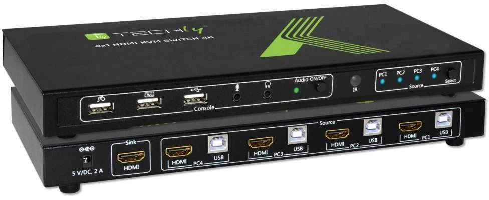 Techly 4x1 USB HDMI KVM Switch 4Kx2K IDATA KVM-HDMI4U KVM jungiklis Juoda