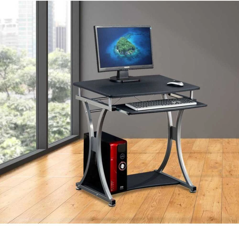 TECHLY 307308 Techly Compact kompiuterio stalas 700x550 su slankiojančiu klaviatūros dėklu juodas grafitas