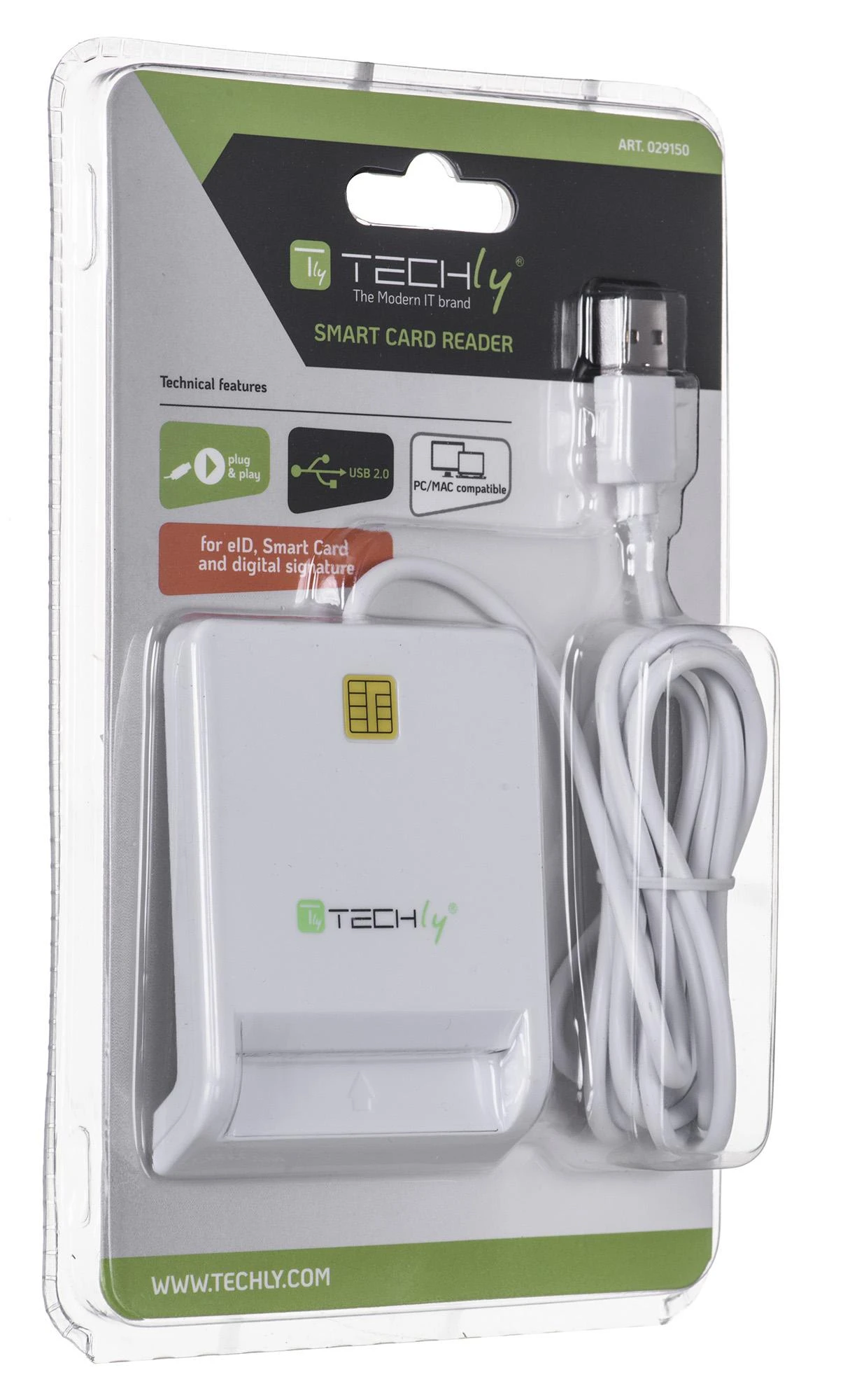TECHLY 029150 Techly Compact USB 2.0 Smart kortelių skaitytuvas, rašiklis baltas