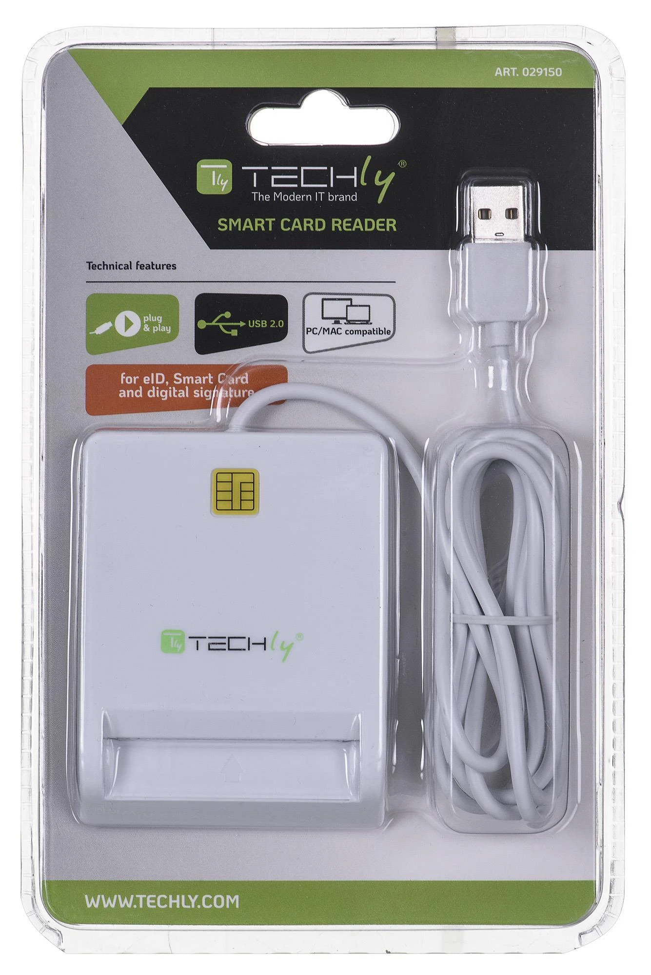 TECHLY 029150 Techly Compact USB 2.0 Smart kortelių skaitytuvas, rašiklis baltas