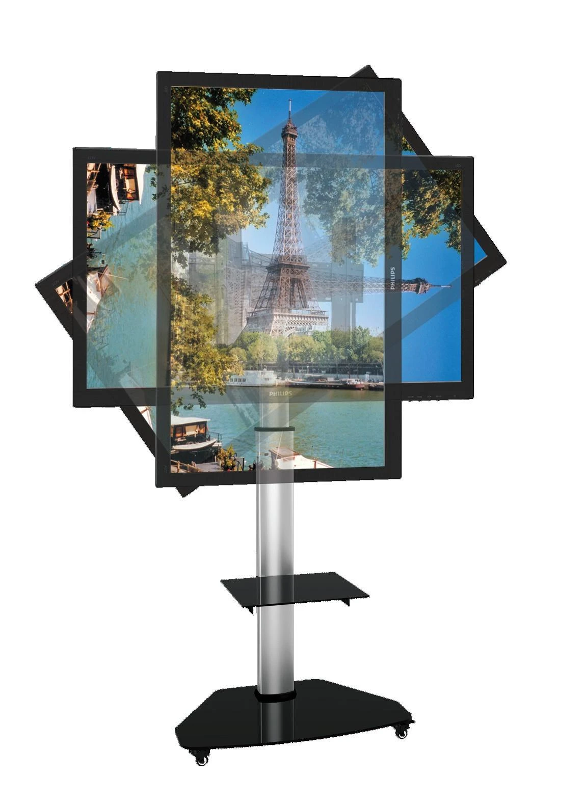 Laikiklis Techly grindų stovas su lentyna vežimėliu TV LCD/LED/Plasma 37-70" sidabro