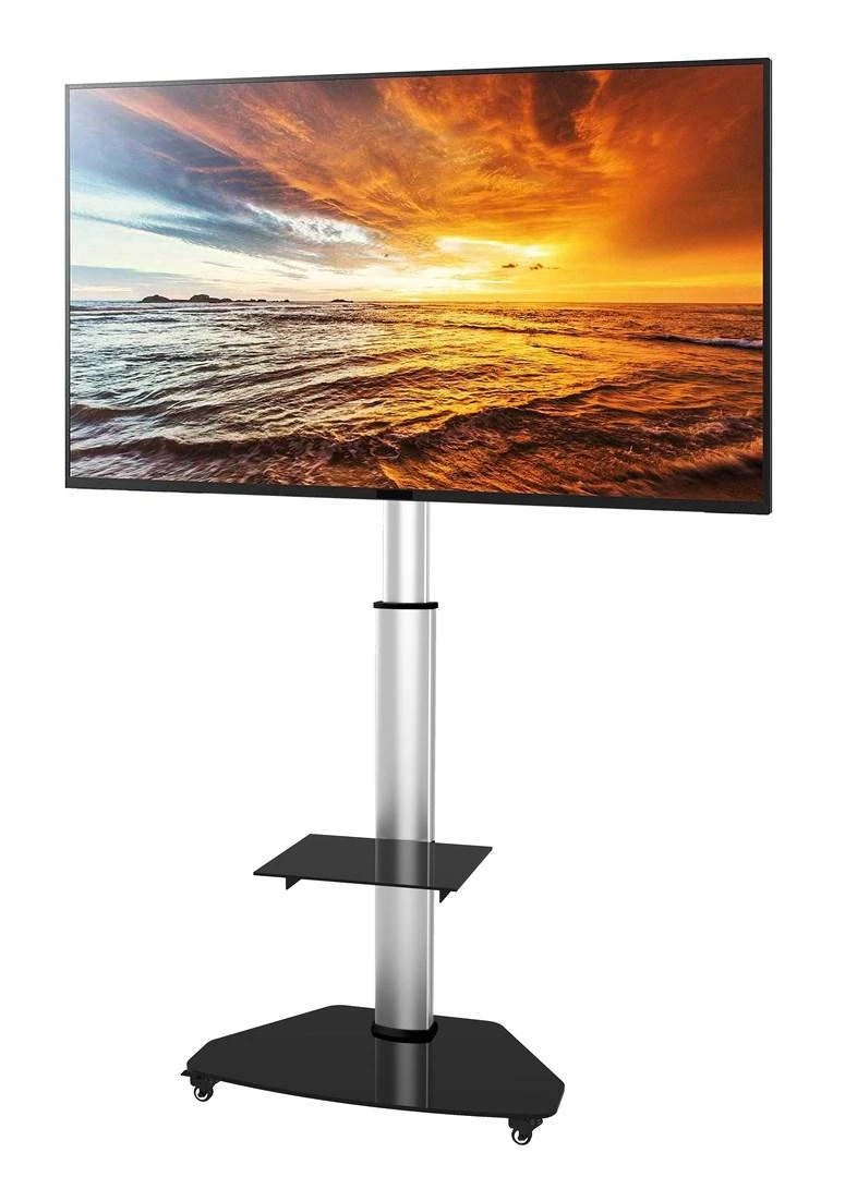 Laikiklis Techly grindų stovas su lentyna vežimėliu TV LCD/LED/Plasma 37-70" sidabro