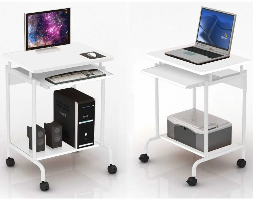 TECHLY Kompiuterio stalas Compact 600x450 su lentyna baltas