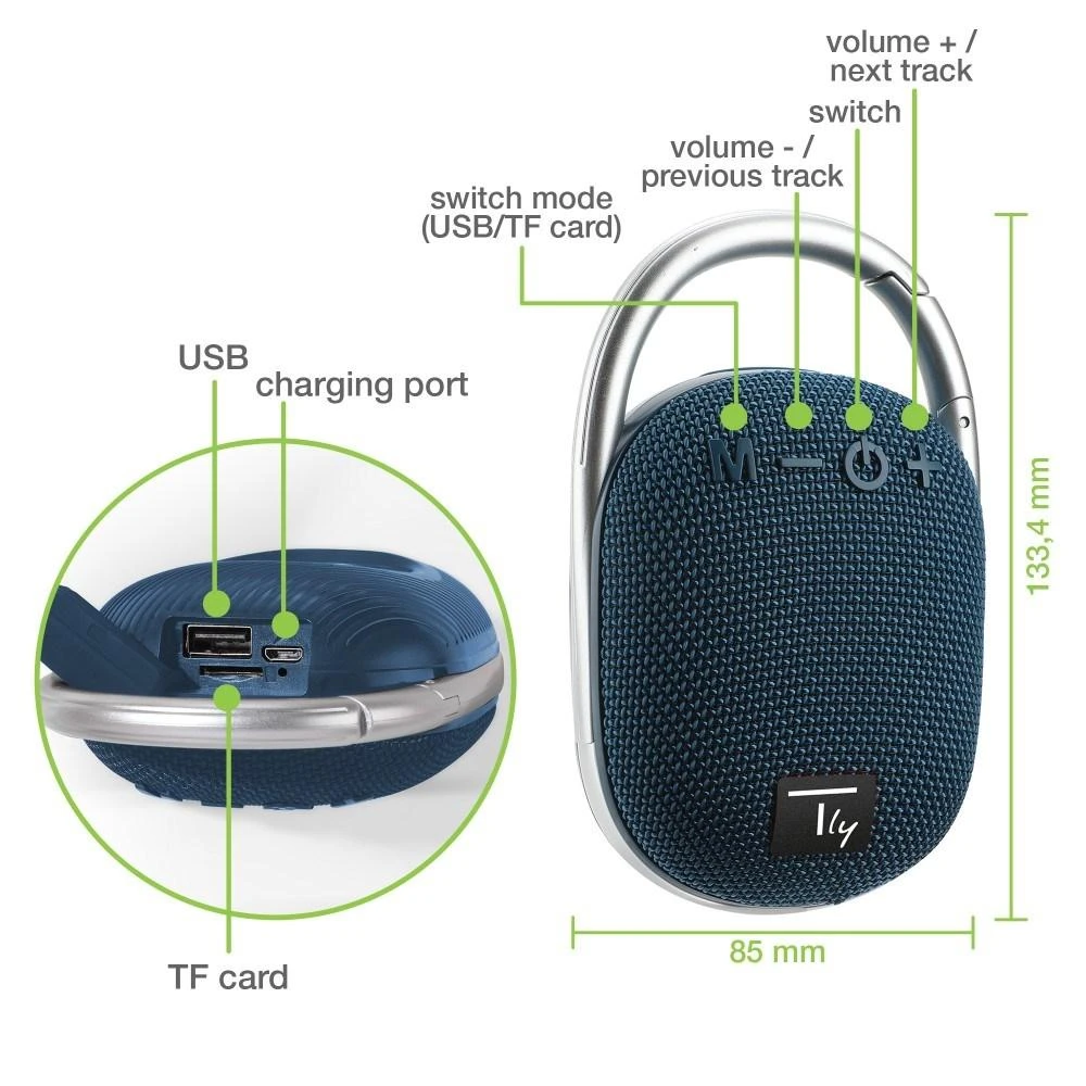 Nešiojamasis Garsiakalbis - Techly ICASBL321BL 5W Mėlynas