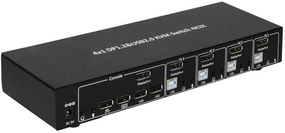 Techly 101935 KVM Switch 4/1 DisplayPort/USB 4K 30Hz, USB šakotuvas