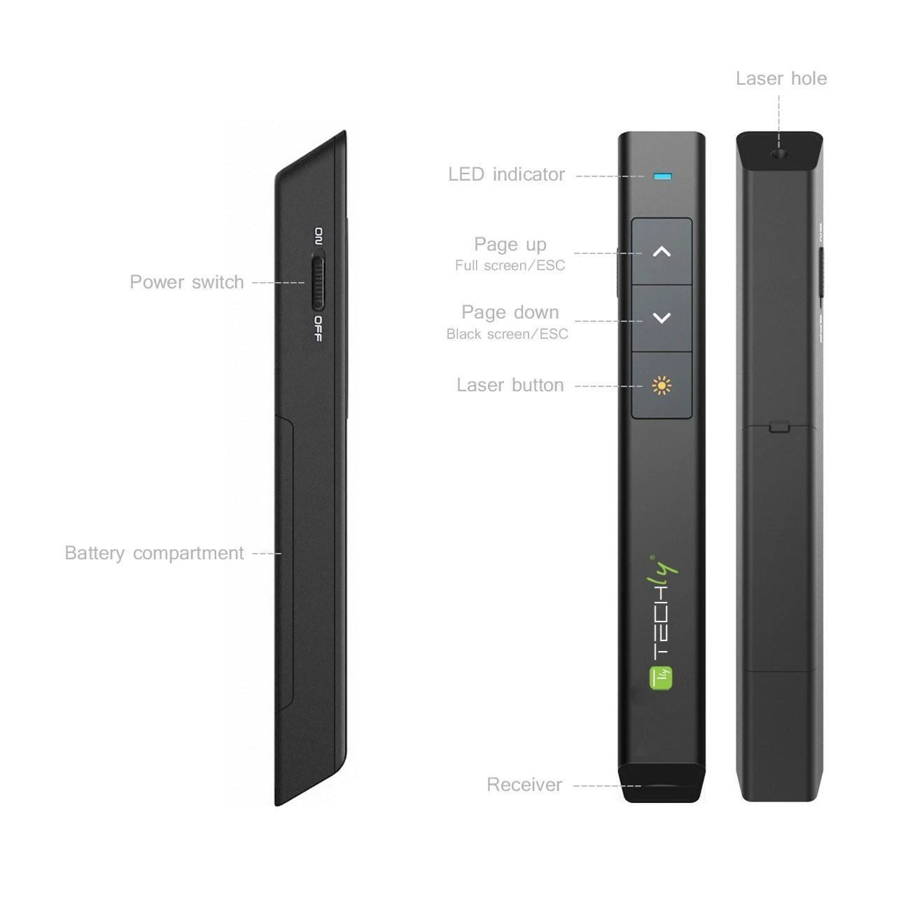 Techly ITC-LASER26 belaidis valdymo pultas pristatymams RF Juoda