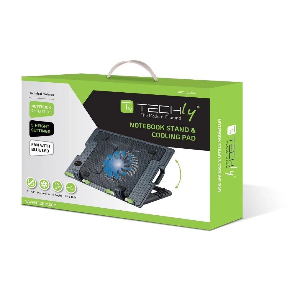 TECHLY 106244 Techly Nešiojamojo kompiuterio aušinimo padėklas ir reguliuojamas stovas, iki 17.3