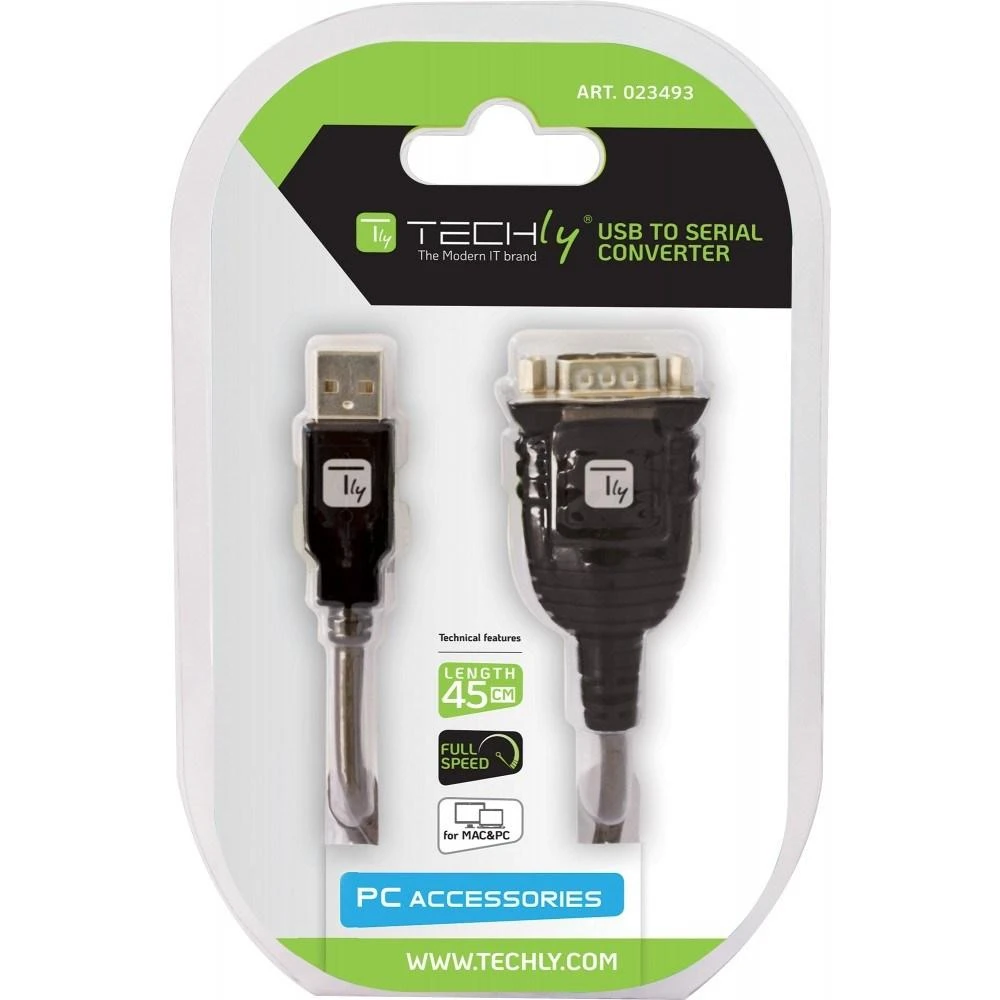 Techly IDATA USB-SER-2T kabelių sąsaja / invertavimo adapteris USB A RS232 Juoda, Metalinis