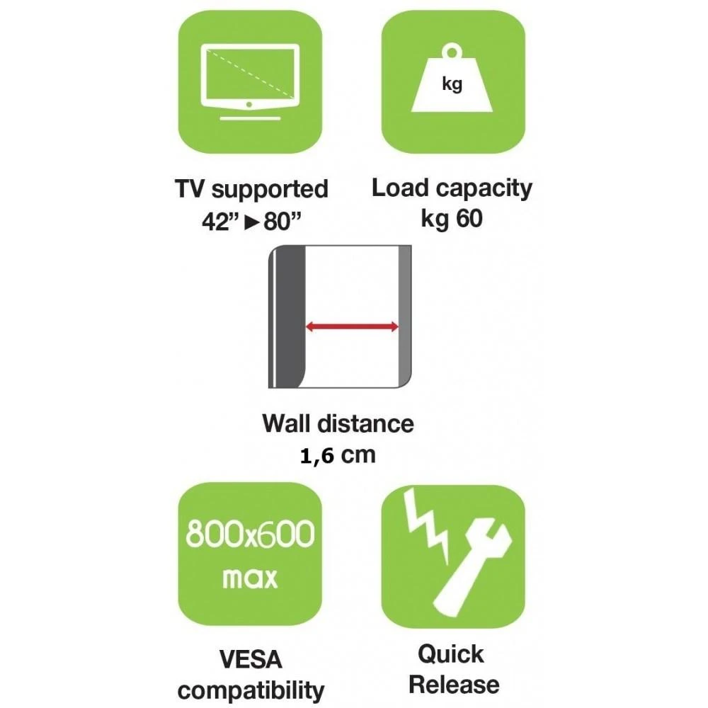 Techly ICA-PLB 860 televizoriaus laikiklis 2,03 m (80") Juoda