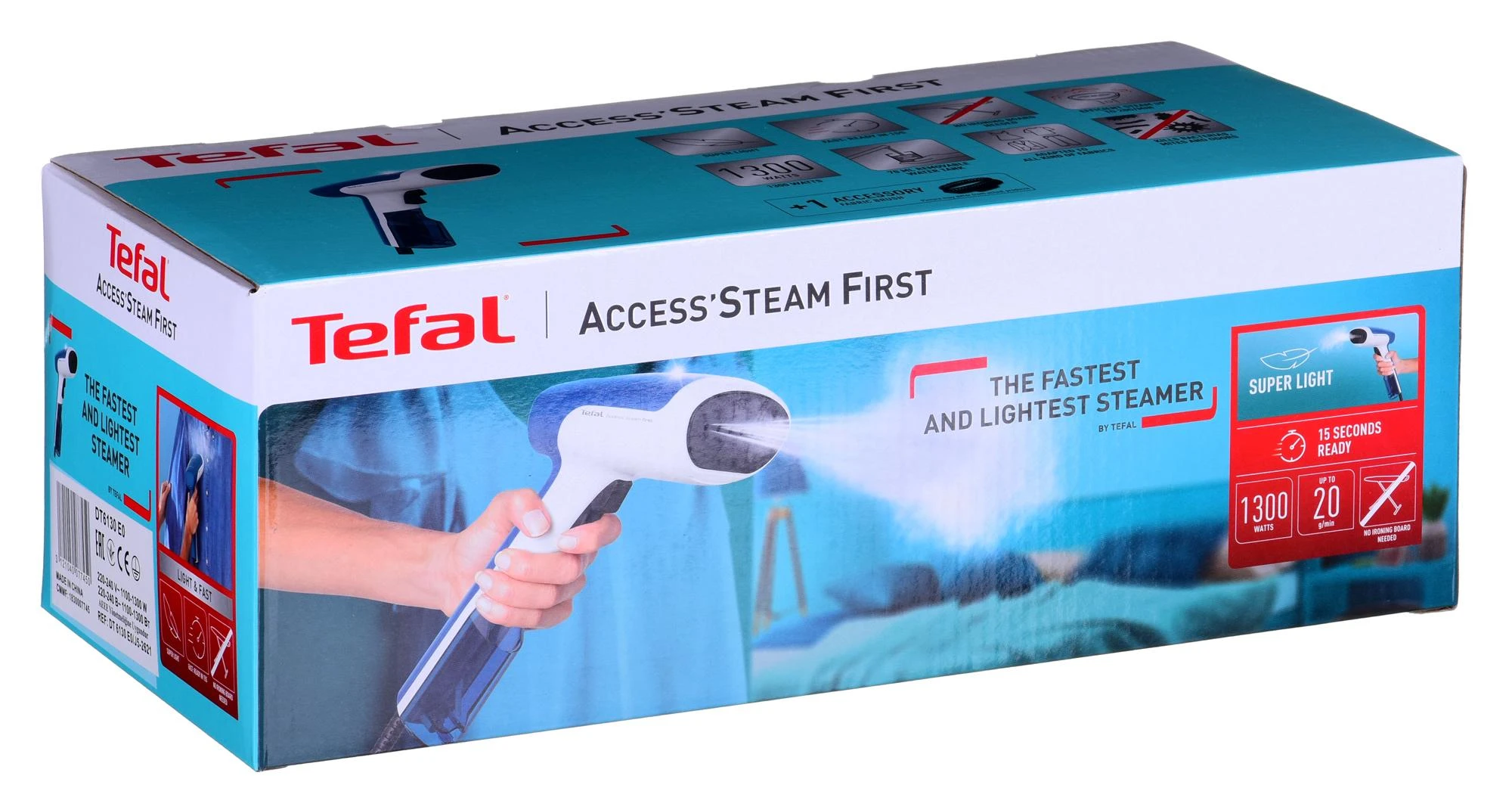 TEFAL | Drabužių garintuvas | DT6130E0 | Rankinis | 1300 W | 0,07 l | 20 g/min | Mėlyna/balta