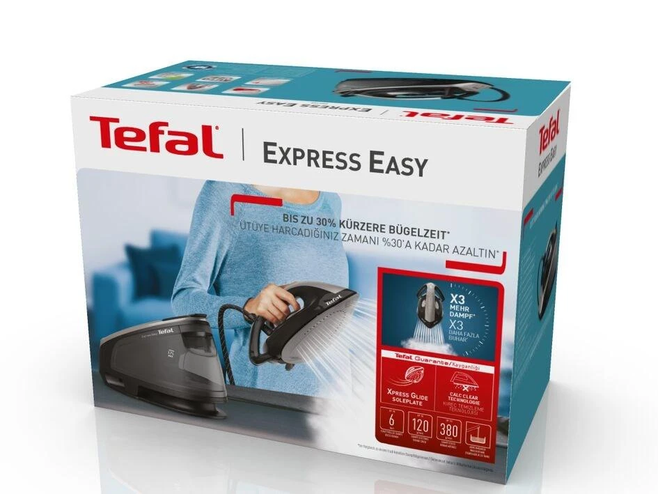 TEFAL garo stotis | SV6140 Express Easy | 2200 W | 1,7 l | 6 barai | Automatinis išjungimas | Vertikali garų funkcija | Kalkių valymo funkcija | Juodas/Plienas Pilkas