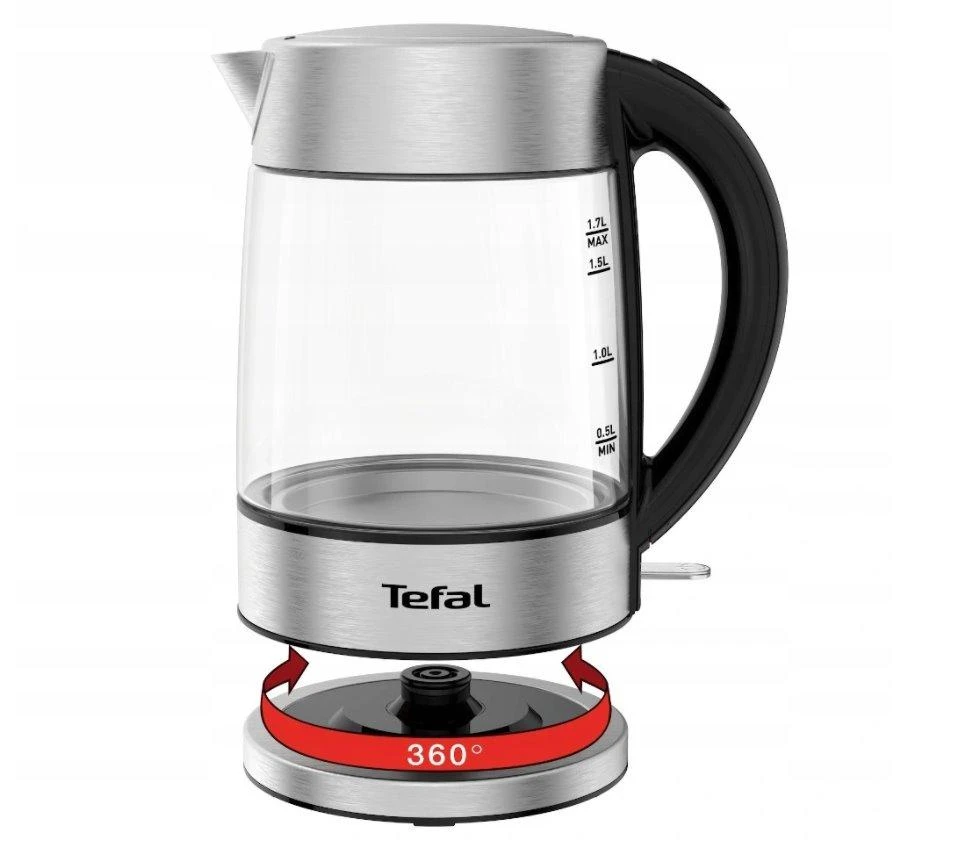 TEFAL | Virdulys | KI772D | Elektrinis | 2400 W | 1,7 l | Stiklas | 360° besisukantis pagrindas | Juodas/Nerūdijančio plieno