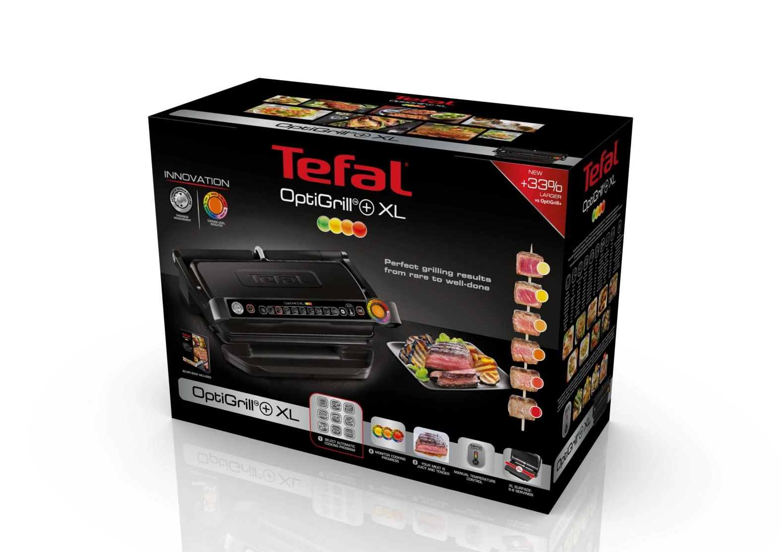 Elektrinis grilis Tefal OptiGrill+ XL, juodas (GC722834)