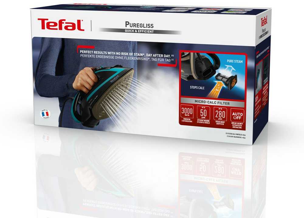 Tefal Puregliss FV8066 Sausas ir garinis lygintuvas Durilium AirGlide Autoclean padas 3000 W Juoda, Mėlyna