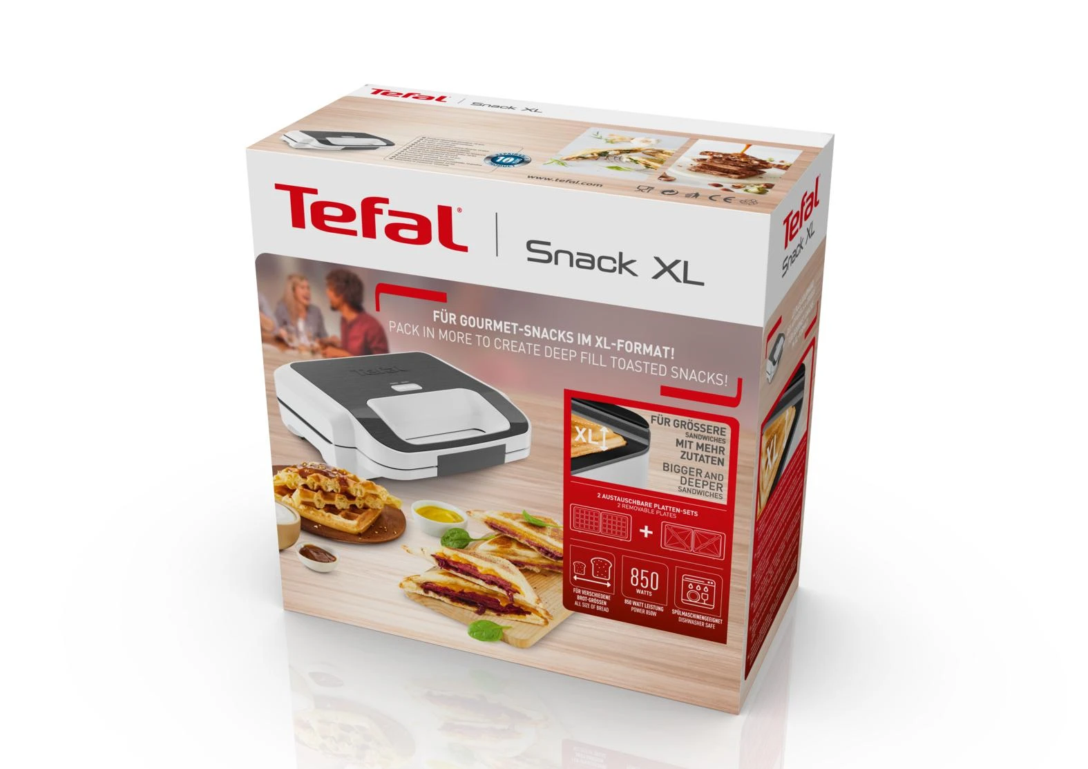 Sumuštinių keptuvas TEFAL | Vaflių gaminimo užkandis XL | SW701110 | 850 W | Kepinių skaičius 2 | Belgija | Baltas/Pilkas
