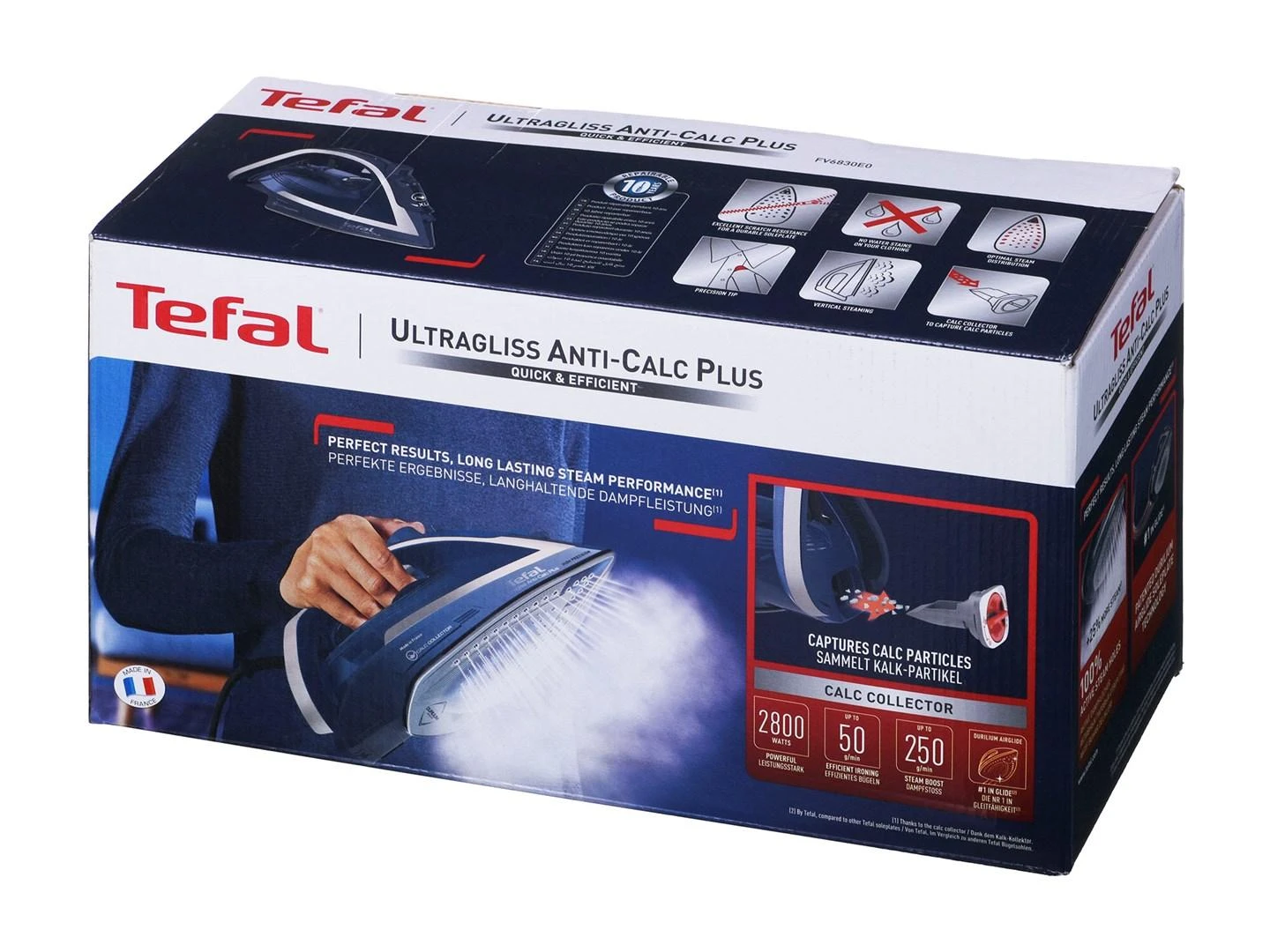 TEFAL | Garų lygintuvas | FV6830E0 | Garų lygintuvas | 2800 W | Vanduo tank capacity 270 ml | Continuous steam 50 g/min | Sidabrinis/Mėlyna