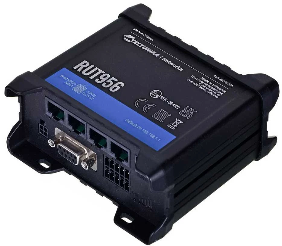 Šakotuvas Teltonika | Pramoninis maršrutizatorius | RUT956 | 802.11n | 10/100 Mbit/s | Ethernet LAN (RJ-45) jungtys 4 | Palaikomas tinklelis: ne | MU-MiMO: ne | 2G/3G/4G | Antenos tipas: 2 x SMA, skirtas LTE, 2 x RP-SMA, skirtas WiFi, 1 x SMA, skirtas GNSS | 1 x USB 2.0