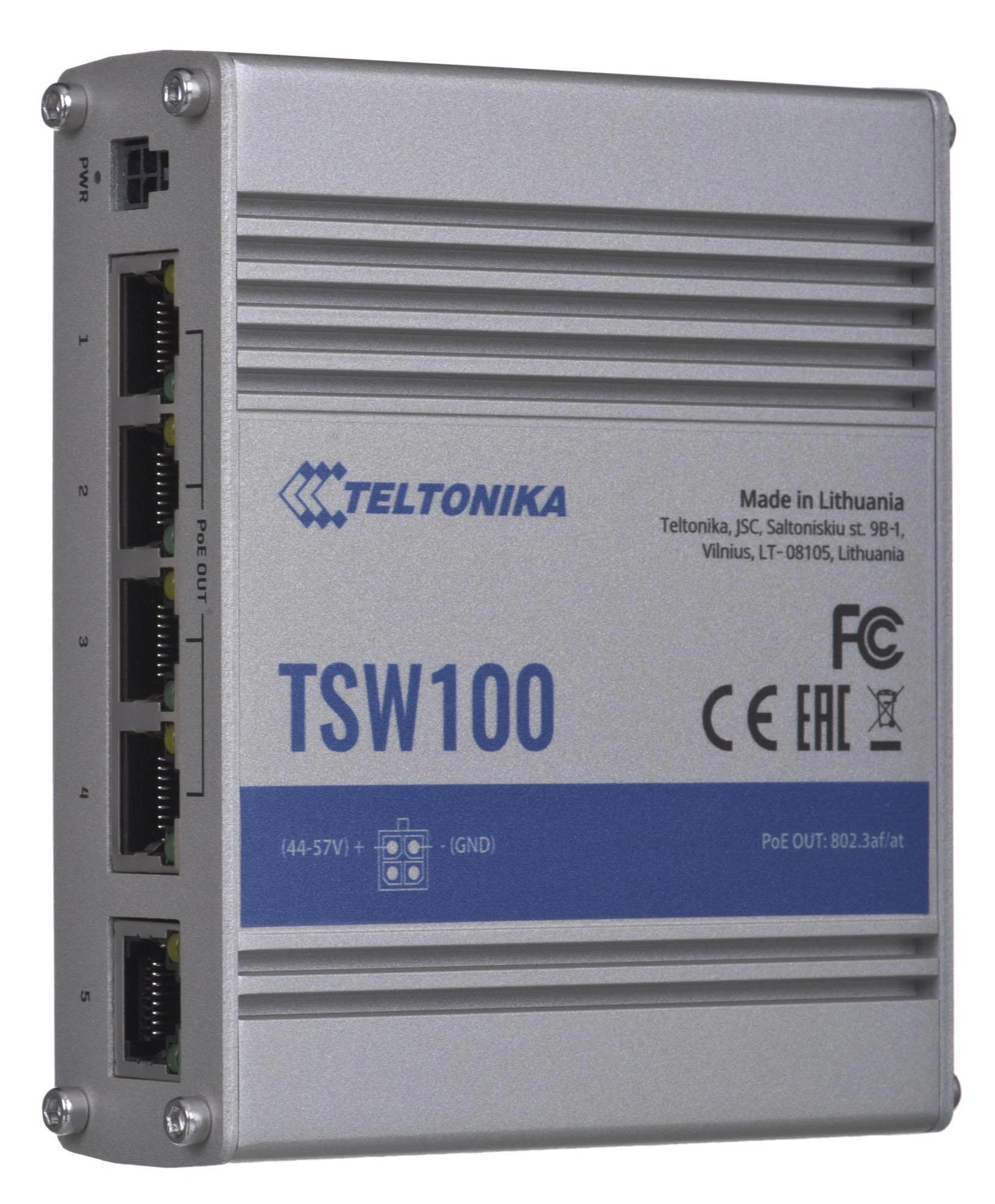 Šakotuvas 5 prievadų, 4 PoE prievadų komutatorius TELTONIKA TSW100