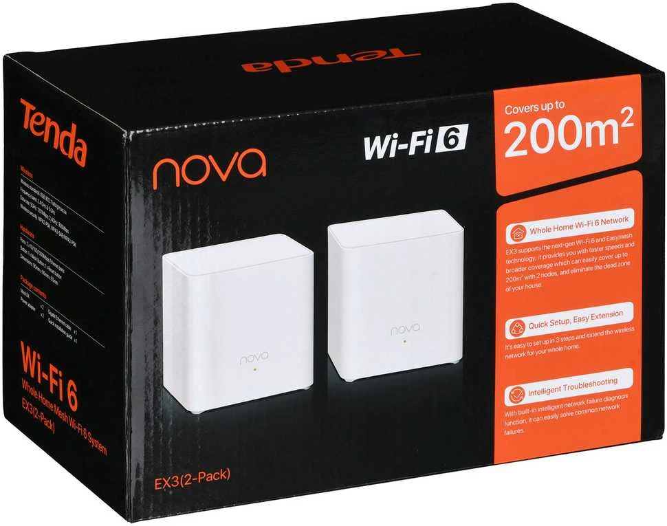 Maršrutizatorius Tenda EX3 (2-pack) Dual-band (2.4 GHz / 5 GHz) Wi-Fi 6 (802.11ax) Baltas 1 Internal
