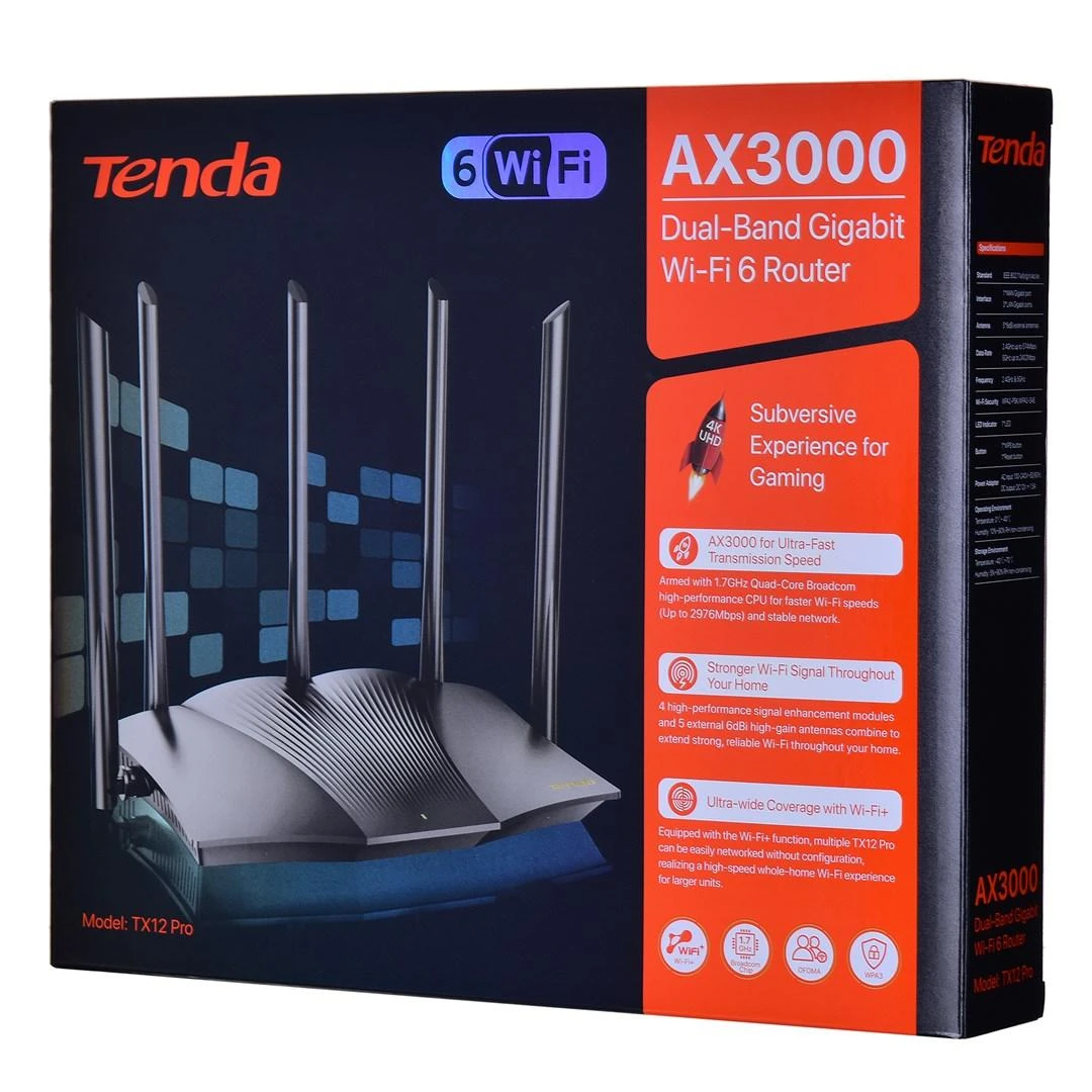 Tenda TX12 PRO bevielis maršrutizatorius Fast Ethernet Dviejų juostų (2,4 GHz / 5 GHz) Juodas