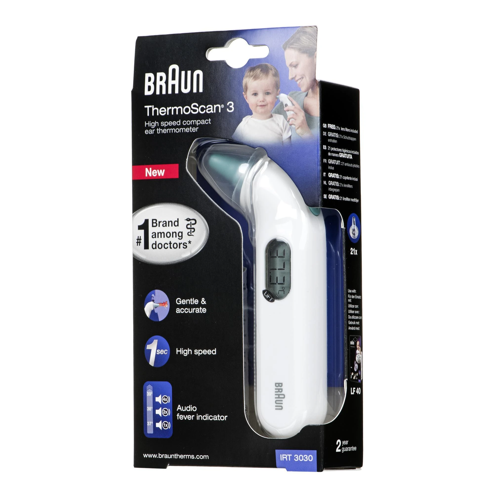 Braun Thermoscan 3 infraraudonųjų spindulių ausies termometras IRT3030 Atminties funkcija, Matavimo laikas 1 s, Baltas