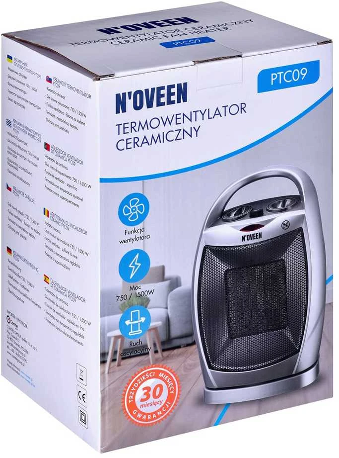 Elektrinis Šildytuvas - Noveen PTC09 1500W Keraminis Ventiliatorinis Šildytuvas Vidaus Naudojimui Pilkas