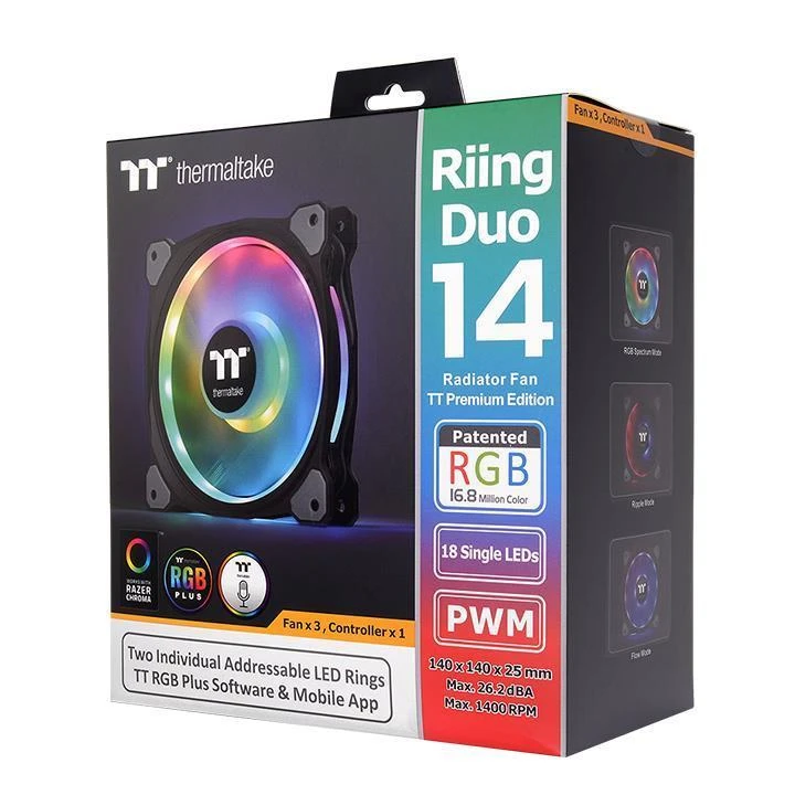 „Wentylator Thermaltake Riing Duo 14 RGB 3-pack + Hub“ (CL-F078-PL14SW-A)