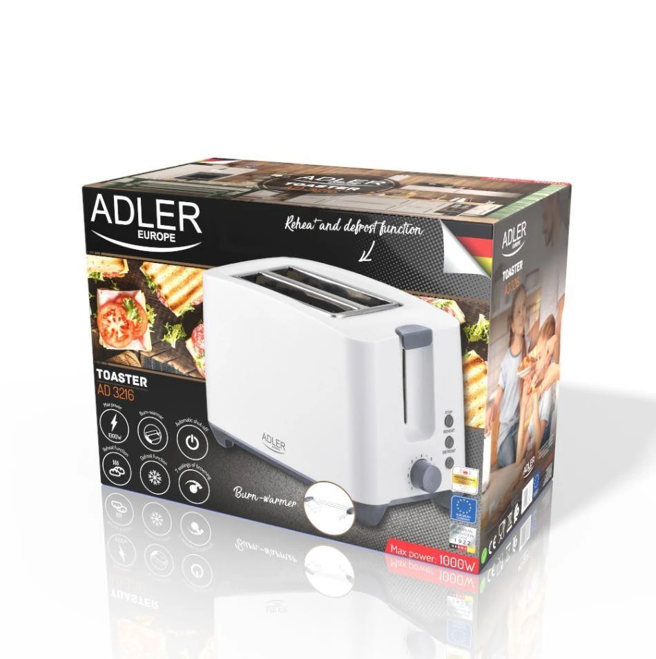 Adler | Skrudintuvas | AD 3216 | Galia 750 W | Lizdų skaičius 2 | Korpuso medžiaga Plastikas | Baltas