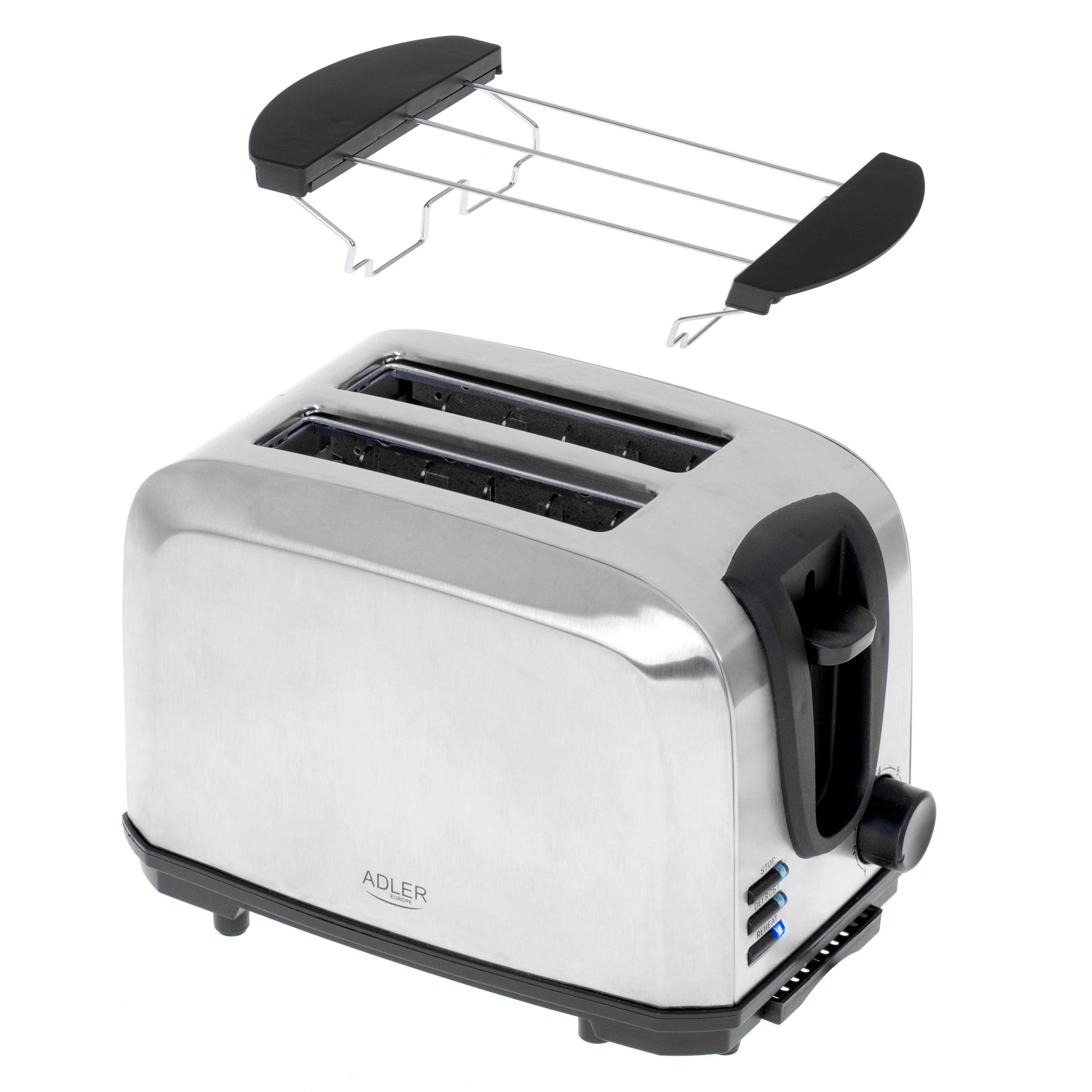 Skrudintuvas Adler Toaster AD 3222 Power 700 W Number of slots 2 Housing material Nerūdijantis plienas Sidabrinis