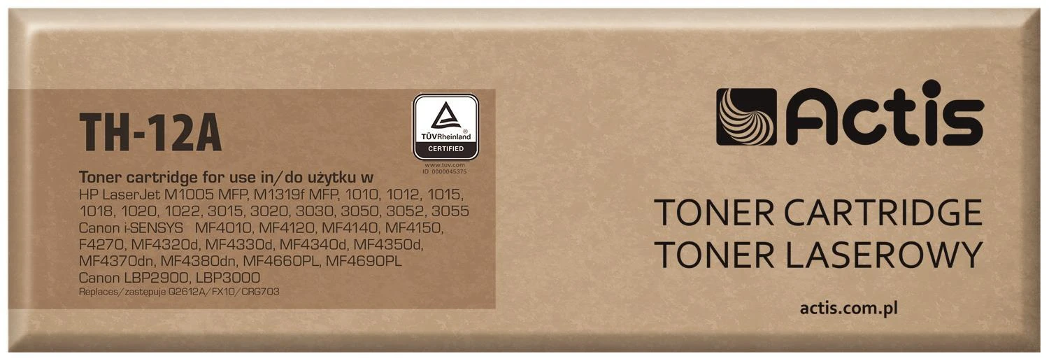 Actis TH-12A toner for HP spausdintuvas; HP 12A Q2612A, Canon FX-10, Canon  CRG-703 replacement; Standard, 2000 pages; juodas | Varle.lt