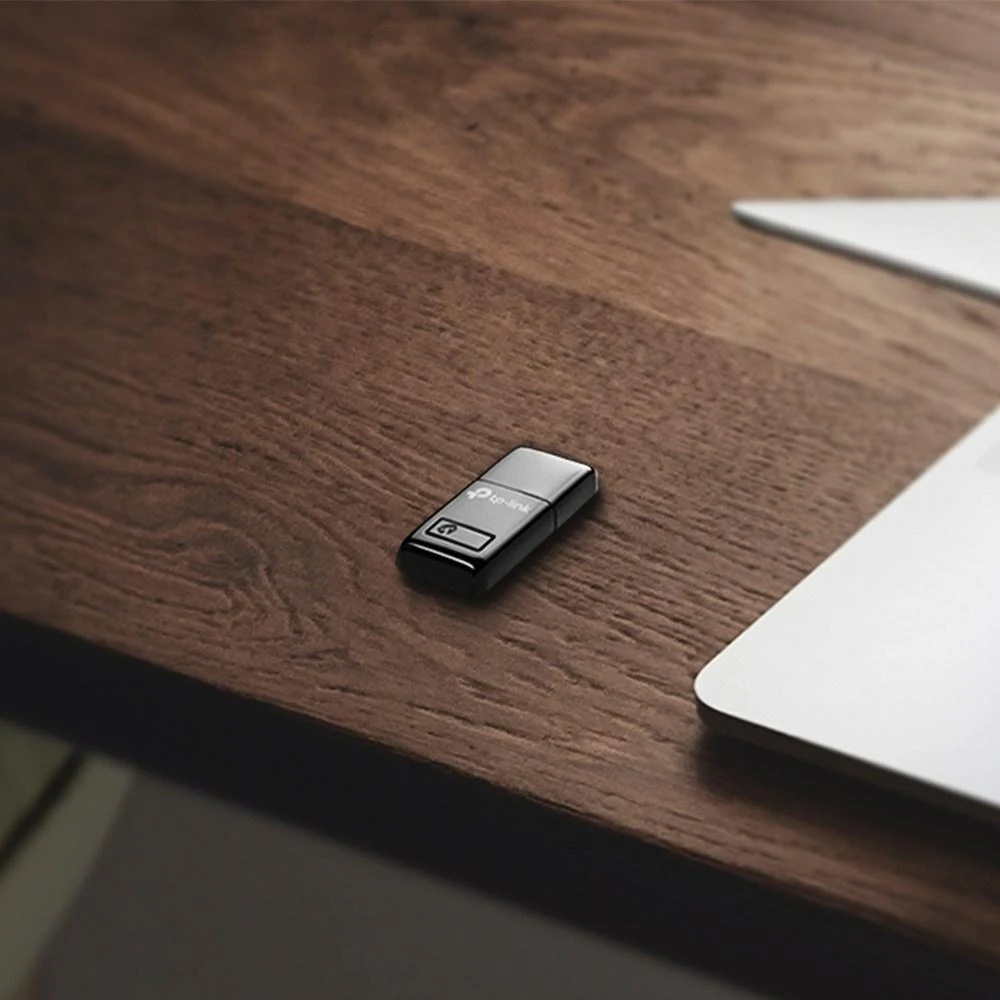 TP-LINK N300 WLAN Mini-USB adapteris, 2,4 GHz, 802.11b/g/n, QSS mygtukas, Autorun įrankis, palaiko Windows XP/Vista/7/8 ir MacOS