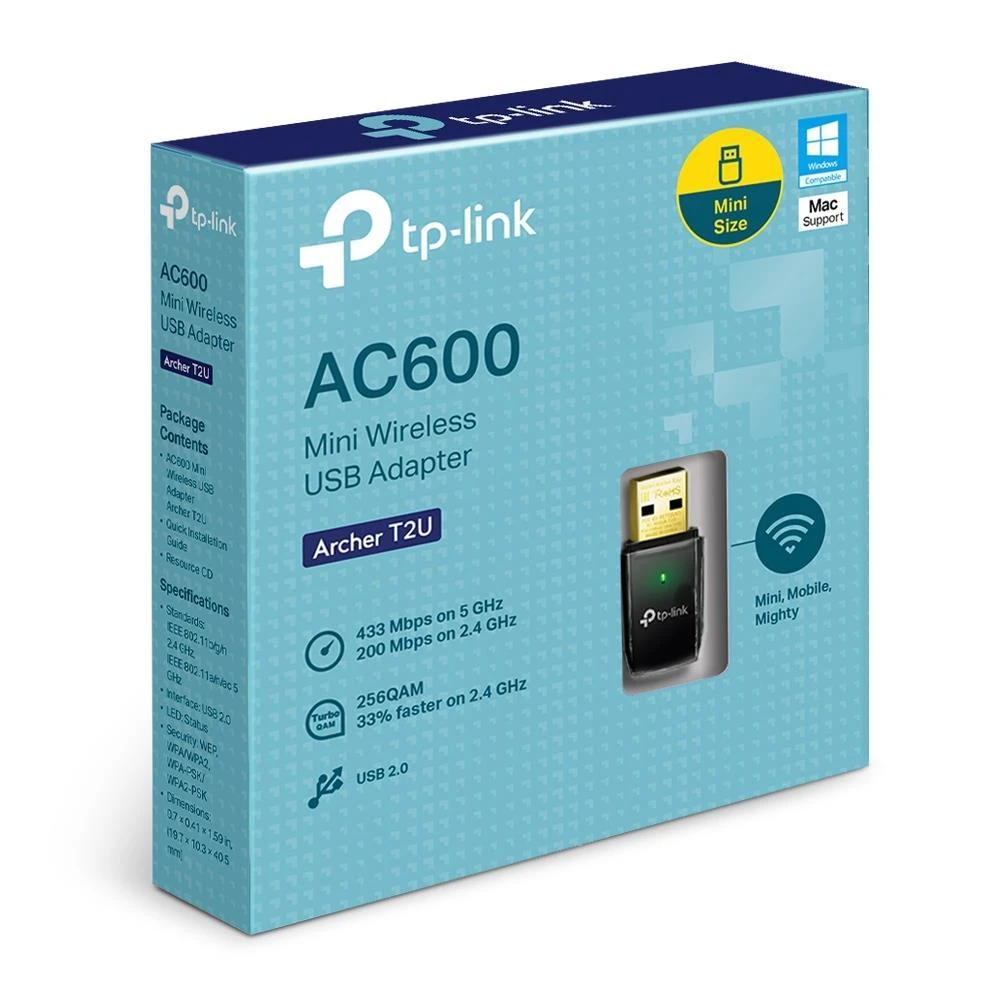 TP-LINK AC600 dviejų dažnių belaidis USB adapteris MTK 1T1R 433 Mbps esant 5 GHz dažniui + 150 Mbps esant 2,4 GHz dažniui 802.11ac/a/b/g/n USB 2.0