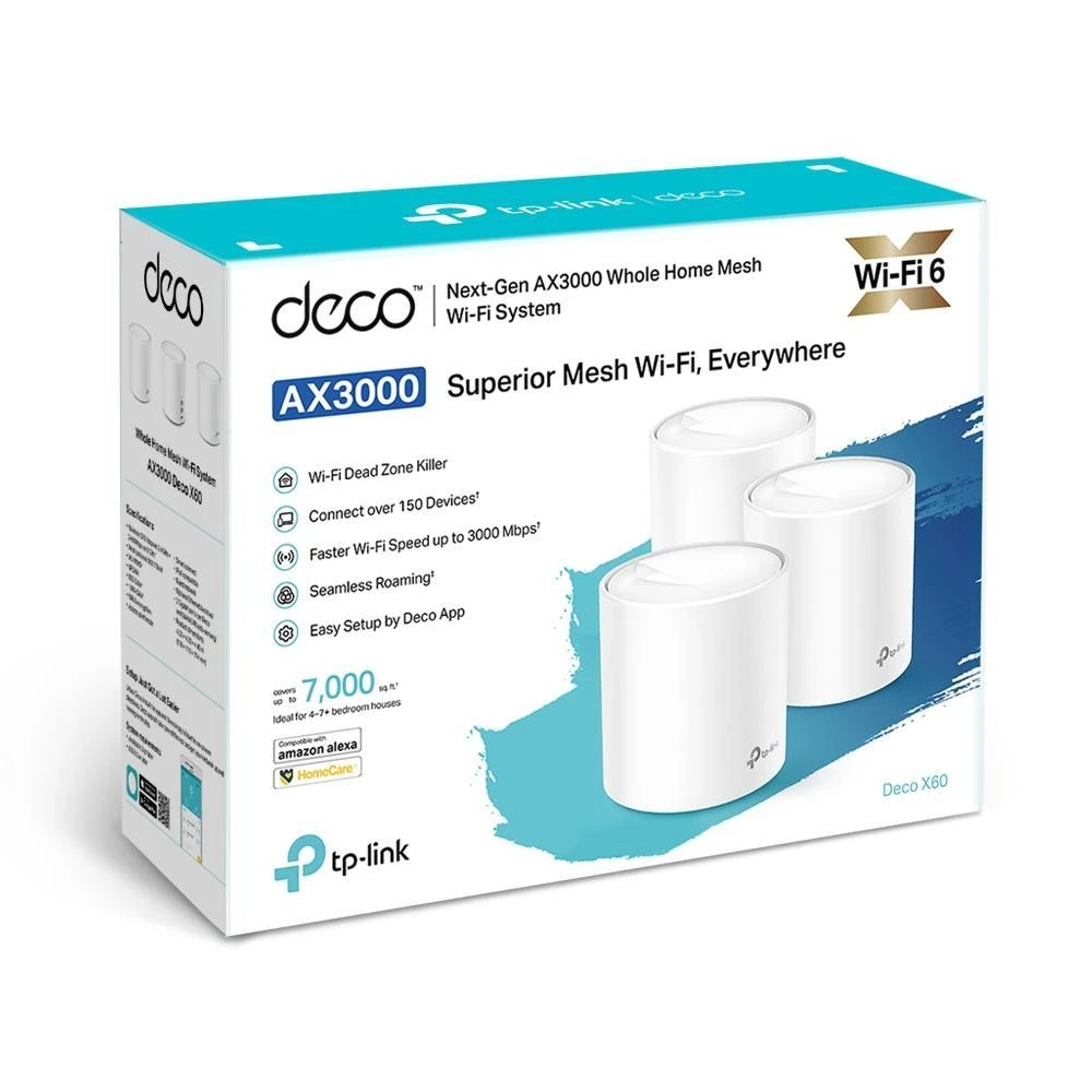 Maršrutizatorius TP-LINK AX3000 viso namo tinklelio „Wi-Fi“ sistema su „Wi-Fi 6“ 2402 Mbps esant 5 GHz dažniui + 574 Mbps esant 2,4 GHz dažniui