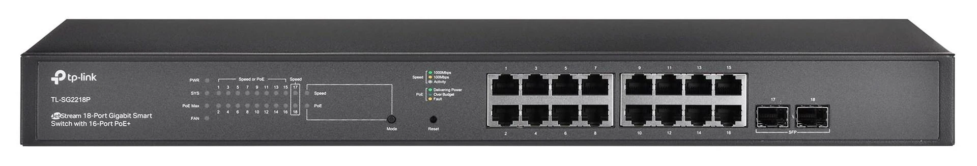 Šakotuvas Tinklo Komutatorius - TP-Link TL-SG2218P Gigabit Ethernet Su PoE 1U Juoda