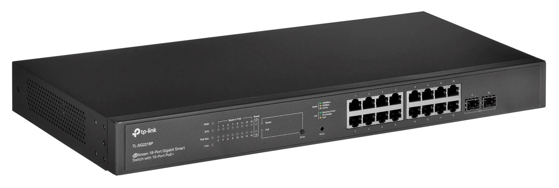 Šakotuvas Tinklo Komutatorius - TP-Link TL-SG2218P Gigabit Ethernet Su PoE 1U Juoda